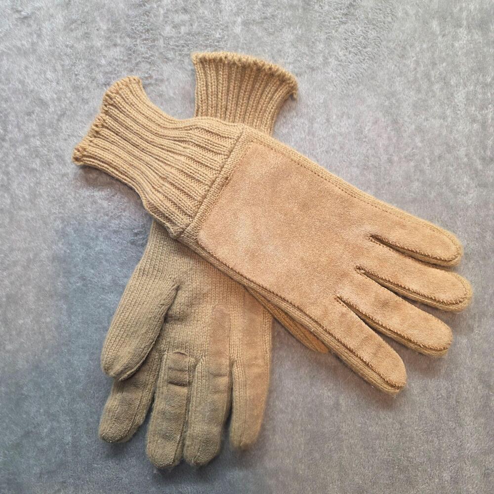 Aris Gloves One Size Beige Leather Knit Thinsulate Lined Insulated Vintage